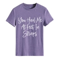 T-shirt viola a girocollo con stampa grafica 'You Had Me At Feet In Straps' donna - Taglia S / Top / Viola (Font Bianco)