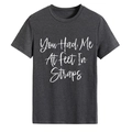 T-shirt donna grigio scuro girocollo con stampa You Had Me At Feet In Straps - Taglia S / Top / Nero Melange (Font Bianco)