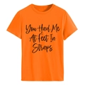 T-shirt arancione girocollo con stampa grafica nera You Had Me At feet In Straps - Taglia S / Top / Arancione