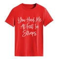 T-shirt da donna rossa a girocollo con stampa You Had Me At Feet In Straps in bianco - Taglia S / Top / Rosso