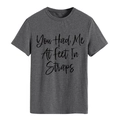T-shirt da donna grigio scuro con girocollo e stampa 'You Had Me At Feet In Straps' - Taglia S / Top / Grigio scuro