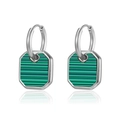 Pendientes de aro con colgante octagonal de malaquita verde en acero inoxidable - Par de plata