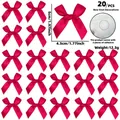Detalle de 20 lazos de poliéster rosa con especificaciones de tamaño y adhesivos - Juego de 20 Piezas / Rosa Roja