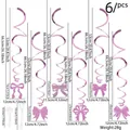 Pink glitter bow spiral party hanging swirl decoration with length 20.87 inches - Pink Bow Spiral Swirl Decorations