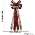 Large red and black plaid Christmas tree topper bow with red truck patterns and dimensions - Red Truck Plaid Burlap Bow