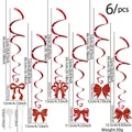 Red glitter spiral party decorations with bow accents and plastic hooks, 6pcs set - Red Bow Spiral Hanging Swirls
