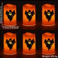 Set of 6 orange Halloween LED candles with ghost patterns, 4.53 inches tall ornaments - Ghost Style / Set of 6 / Orange