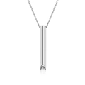 Collar de respiración de acero inoxidable plateado pulido con un colgante cilíndrico silbato - Plateado