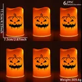 Pack of 6 orange Halloween LED candles with Jack-o'-lantern pumpkin face 11.5cm high - Pumpkin Style / Set of 6 / Orange