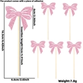 Pink glitter bow cake topper set of 6 with wooden sticks for birthday party decoration - Style B / Pink