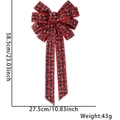 Red and black buffalo plaid Christmas tree bow with white snowflakes, 23-inch large size - Red and Black Plaid Snowflake Bow