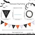 Halloween felt banner set with orange and black skull flags, includes rope and needle tool - Black Orange White Hollow Triangle Flag / 8Pcs Set
