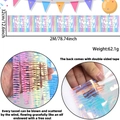 Striscione Happy Birthday laser iridescente 2m con frange colorate sfumate - Striscione di Compleanno Olografico / 32cmx200cm