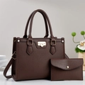 Ensemble de sacs à main marron foncé en cuir grainé avec grand fourre-tout et pochette - Ensemble de 2 pièces (Sac à main + Pochette) / café