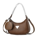 Brown woven texture underarm bag with triangle metal plate and small coin purse - Coffee
