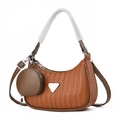 Dark brown woven leather hobo bag in half-moon shape with a small round coin purse - Earthy Yellow
