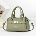 Minimalist bean green crossbody handbag with top handles and luxury pebble grain finish - Green