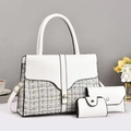 Chic 3-piece white tweed tote set including large handbag and detachable shoulder strap - Tote Pouch And Card Holder / Off White