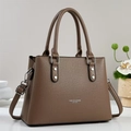 Classic dark brown pebble leather tote bag with top handles and adjustable shoulder strap - Brown