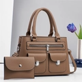 Set borsa a mano marrone in pelle sintetica con tasche a fibbia e piccolo portamonete coordinato - Cachi