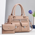 Minimalist beige crossbody bag and wallet set with litchi texture and metal hardware - Pink