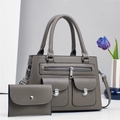 Borsa a mano grigia in trama litchi con multitasche e tracolla regolabile - Grigio