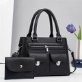 Borsa tote nera con trama litchi, finiture argentate e tasca frontale con cerniera - Nero