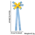 Blue and yellow faux linen bow ornament with long ribbons for party decor, 82x31cm size - Layered Bow / Yellow Top Blue Bottom