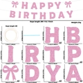 Set striscione Happy Birthday rosa glitter con fiocchi e nastro 3m per decorazioni - Banner Happy Birthday Rosa Glitter