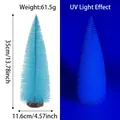 Mini sapin de Noël en sisal bleu clair 35cm avec base bois et effet fluorescent UV - Petit Arbre Bleu Fluorescent 35CM