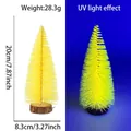 Fluorescent yellow mini Christmas tree with a natural wood base and UV glowing effect - 20CM Fluorescent Yellow Tree