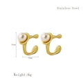Gouden roestvrijstalen ear cuffs met witte parels in minimalistisch C-ontwerp - Roestvrij staal / Goud Stijl (Ear Cuff)
