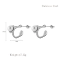 Zilveren C-vormige oorringen van roestvrij staal met witte ronde parels - Roestvrij staal / Zilver Stijl (Stud)