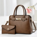 Ensemble sac à main marron foncé avec pochette assortie et boucle dorée élégante - L28 H21 P13 / Khaki Foncé
