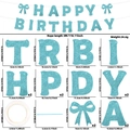 Himmelblauer Glitzer Happy Birthday Banner mit Schleifen und 3M Schnur für Partys - Tiffany Blau Glitzer Buchstabe