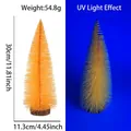 Orange mini Christmas tree with wooden base featuring UV fluorescent glowing effect - 30CM Fluorescent Orange Tree