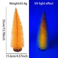 Orange mini fluorescent Christmas tree with wood base and UV light effect display - 35CM Fluorescent Orange Tree