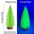 Luminous green 20cm mini Christmas tree with wood base showing UV fluorescence effect - 20CM Fluorescent Green Tree