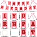 Pink Happy Birthday banner kit with glitter red letters and ribbon bows, 3m string length - Pennant Style / Rope Length 3 Meters / Pink