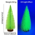 Mini green fluorescent Christmas tree with wood base glowing under UV light, 25cm height - 25CM Fluorescent Green Tree