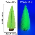 Green 30cm mini Christmas tree with wooden base showing UV light fluorescent effect - 30CM Fluorescent Green Tree