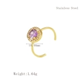 Anillo ajustable de acero inoxidable con cristal púrpura y pavé de circonitas - Morado