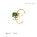 Gold stainless steel ring with rectangular green gemstone and white zircon accents - Green Gemstone
