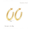 Pendientes de aro en C de acero inoxidable dorado, 30mm con acabado pulido espejo - Estilo Dorado Grande
