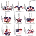 9-piece 4th of July wooden ornaments set in red, white and blue with size specifications - Independence Day Wood Hanging Ornaments / 9 Pieces Set