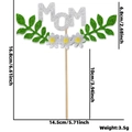 Topper per torta MOM glitter argento con margherite bianche per festa della mamma - MOM Foglie Verdi e Fiori