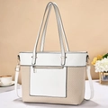 Grande borsa tote minimalista in pelle bianca e paglia con finiture dorate - Bianco Sporco