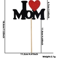 Glittery heart and black I LOVE MOM cake topper for Mother's Day party decoration - I Love MOM Classic