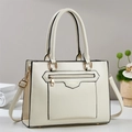 Cream vintage tote bag with stone texture, gold zipper, and adjustable shoulder strap - Off White