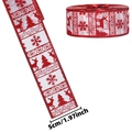 5cm Red and white Christmas ribbon with reindeer and snowflake patterns for DIY decor - 2m / White Fabric Red Edge